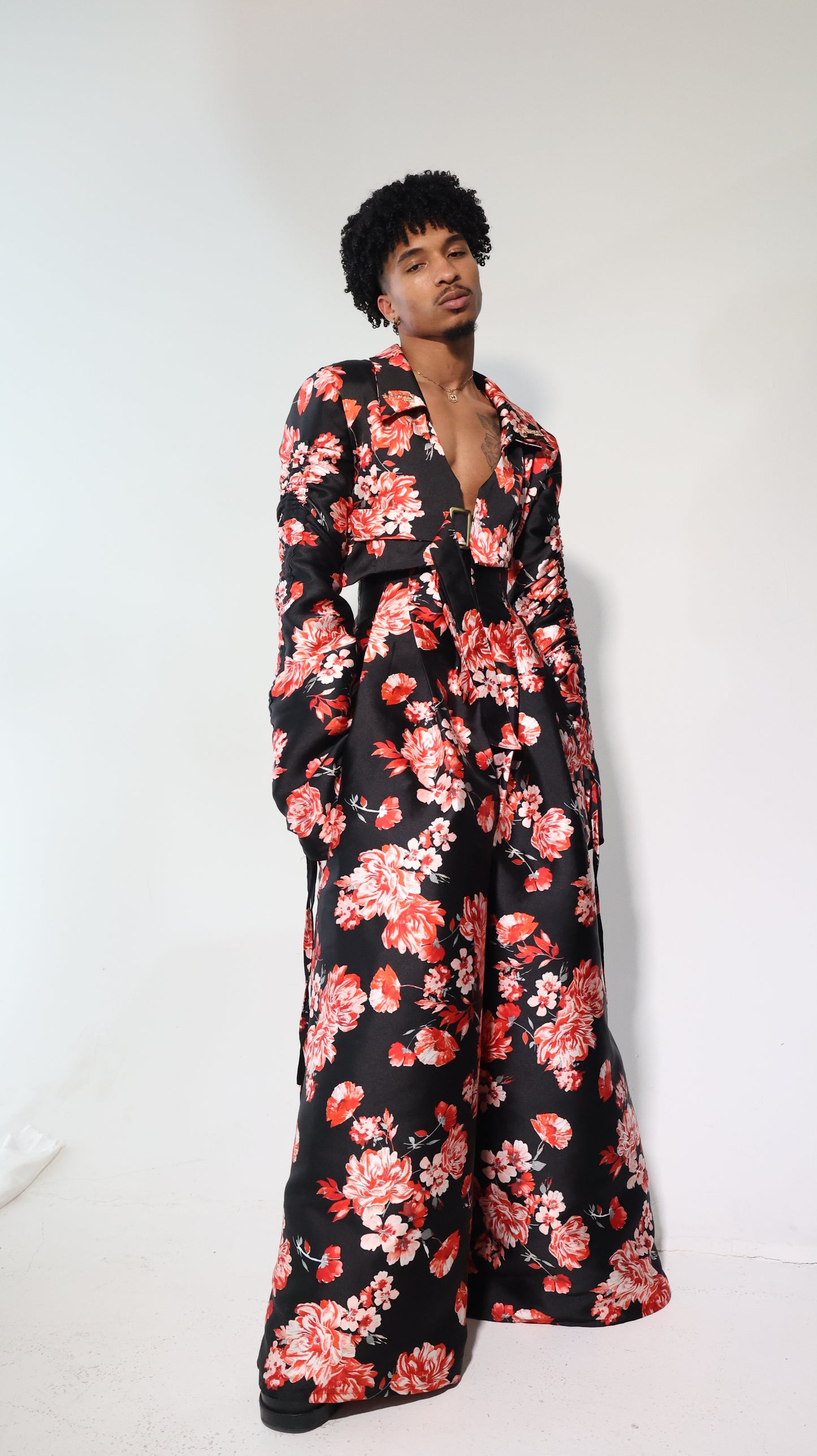 Genteel Red Asymmetrical Floral suit