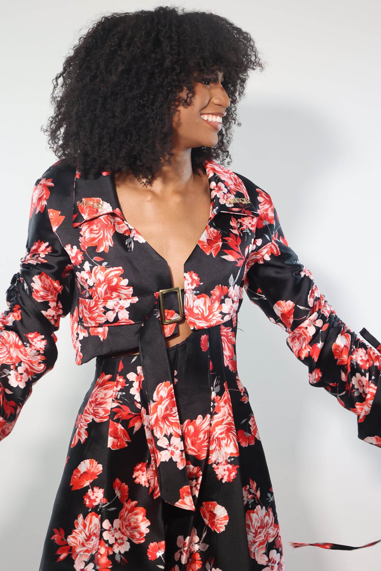 Genteel Red Asymmetrical Floral suit