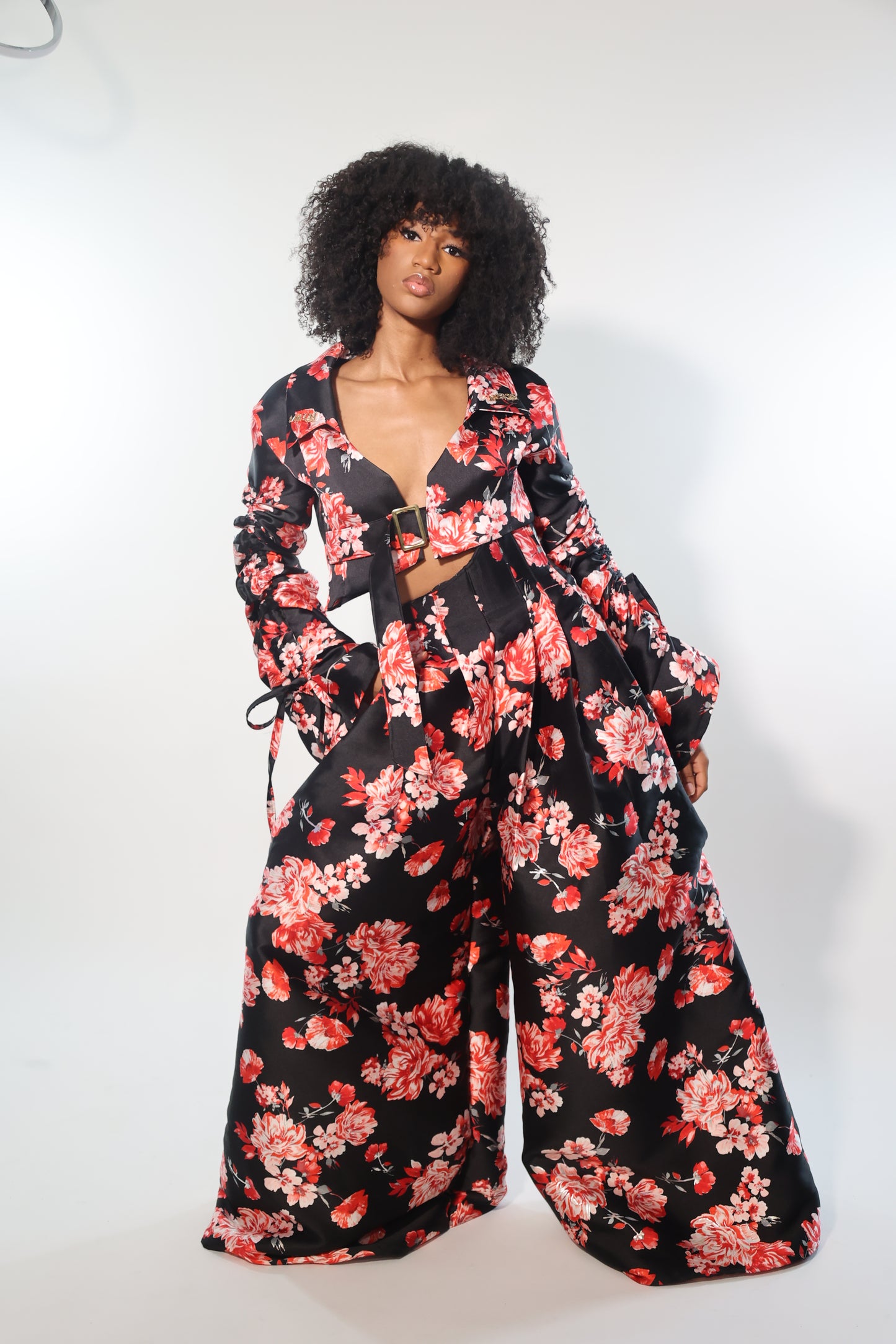 Genteel Red Asymmetrical Floral suit