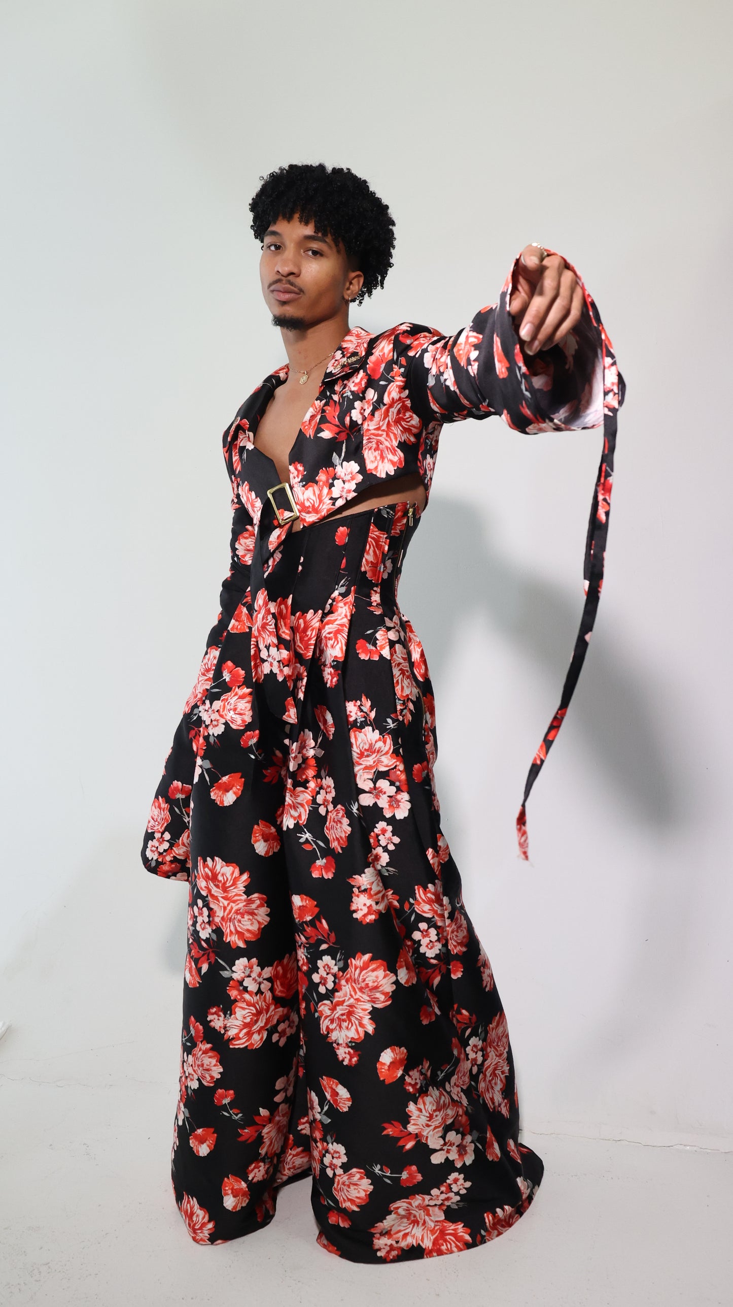 Genteel Red Asymmetrical Floral suit