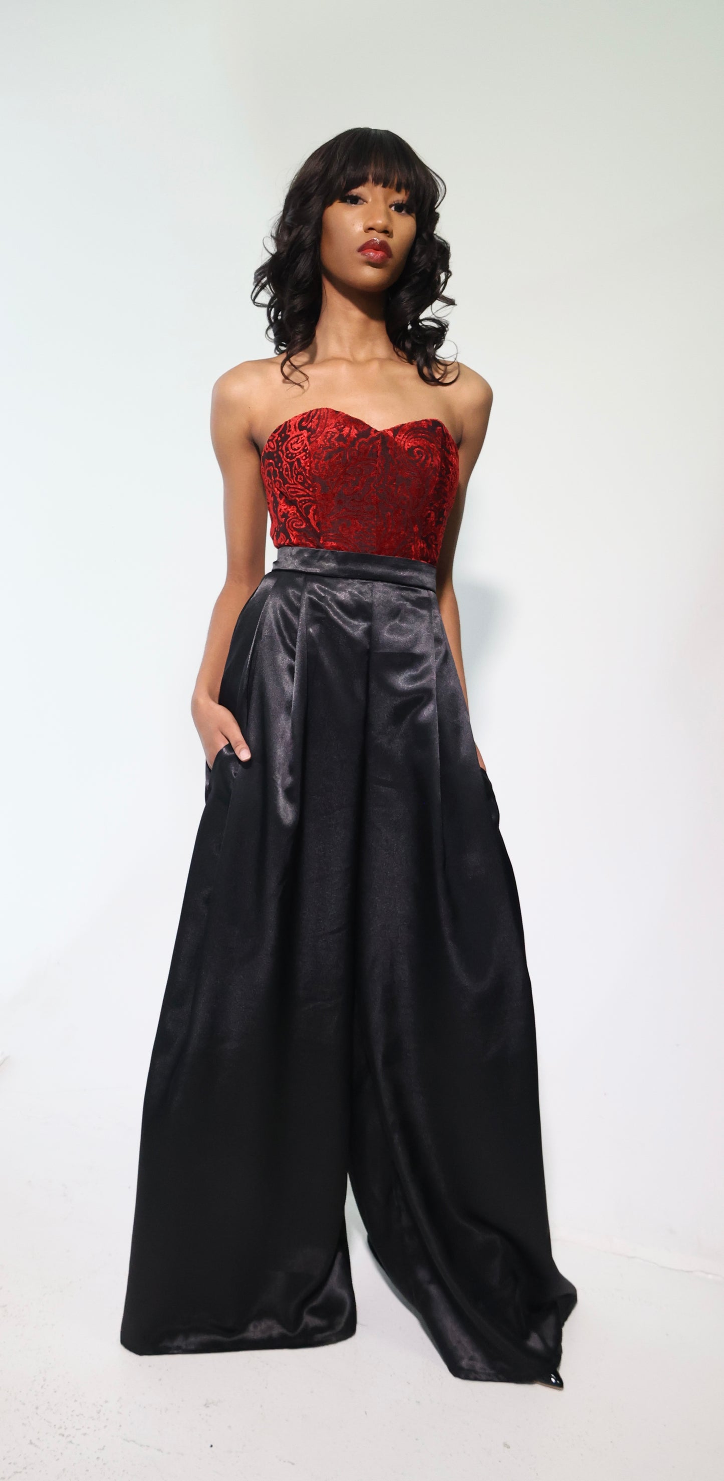Corset Jumpsuit with black wide legged pant