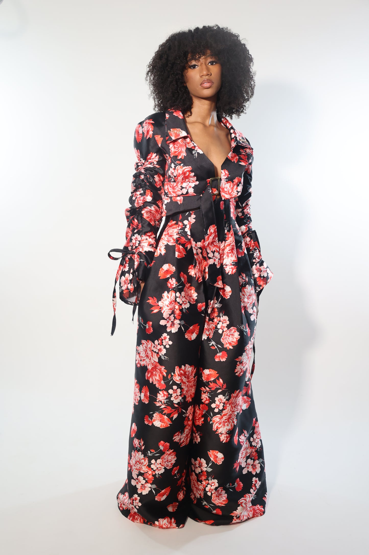 Genteel Red Asymmetrical Floral suit