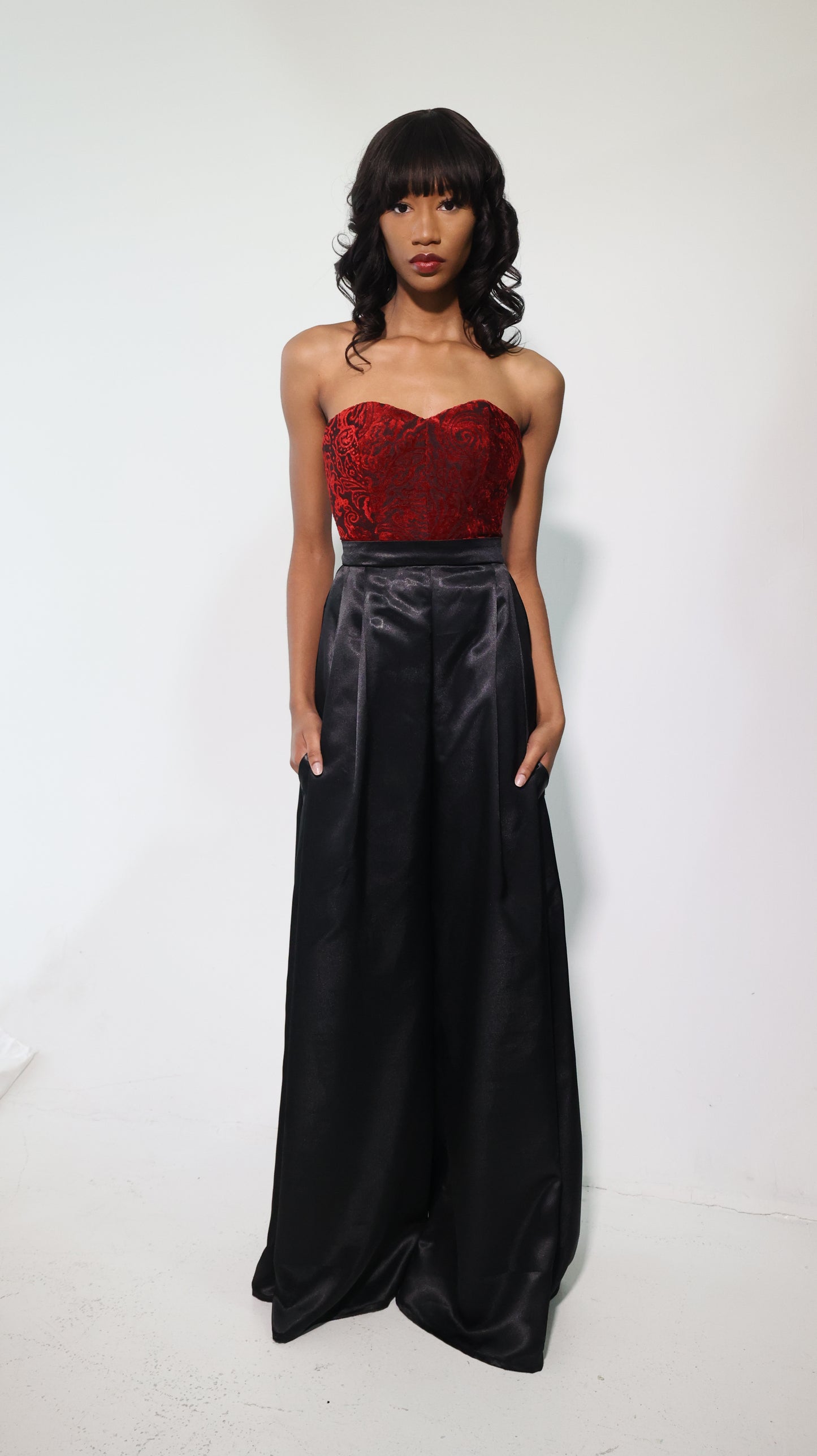Corset Jumpsuit with black wide legged pant