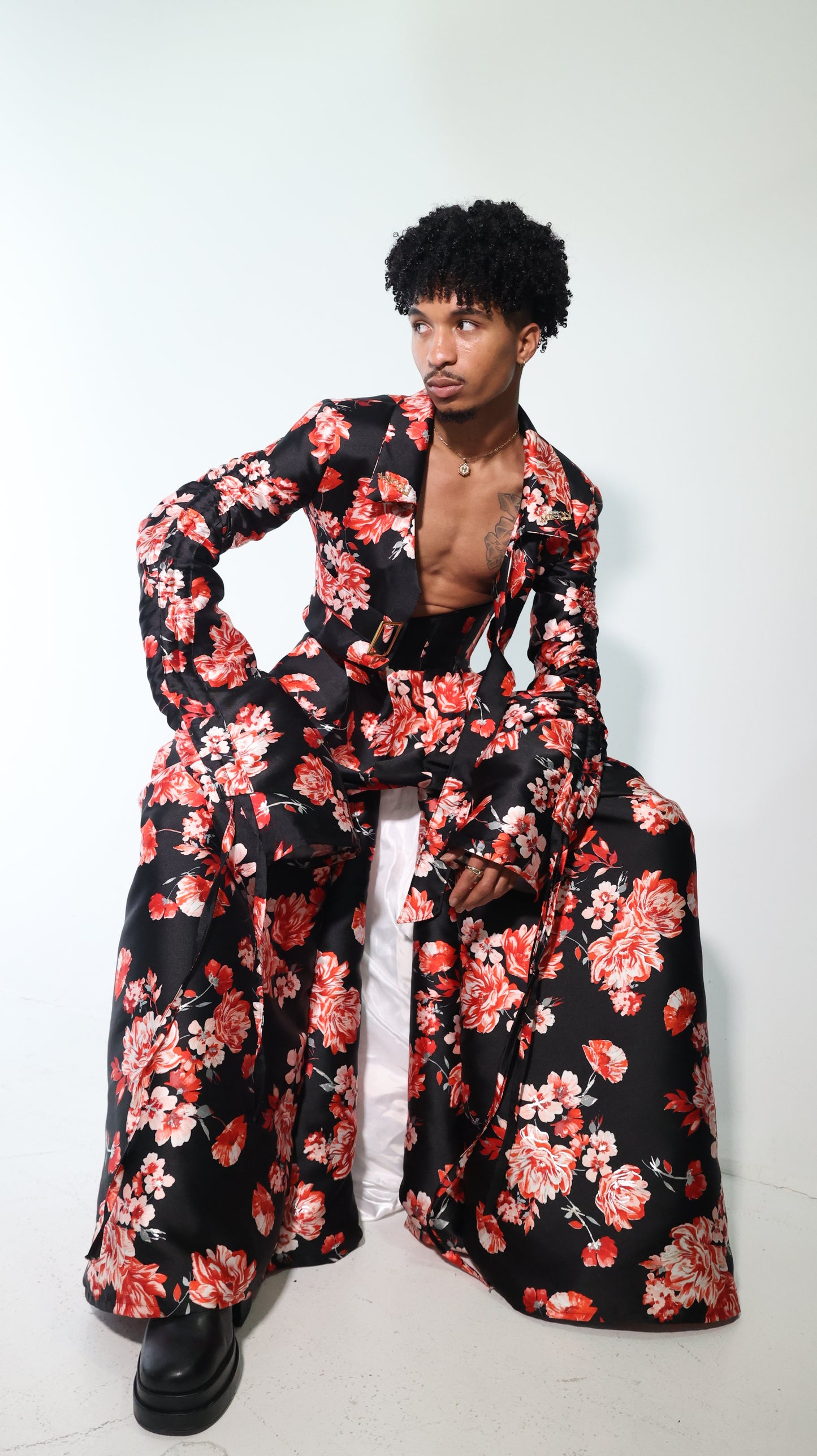 Genteel Red Asymmetrical Floral suit