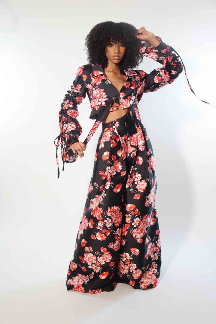 Genteel Red Asymmetrical Floral suit
